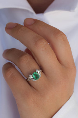 Diamond and Emerald Engagement Ring-DPL618WE – DPL International